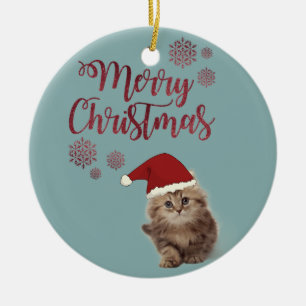 Merry Christmas,Cat With Santa Hat Ceramic Tree Decoration