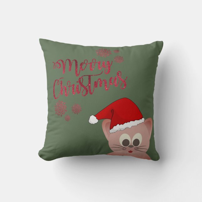 Merry Christmas,Cat With Santa Hat Cushion (Front)