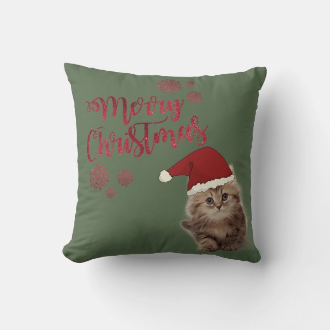 Merry Christmas,Cat With Santa Hat Cushion (Front)