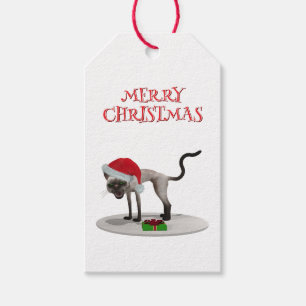 Merry Christmas. Cat with Santa hat Gift Tags