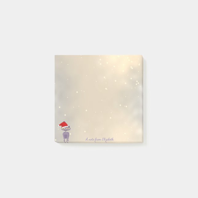 Merry Christmas, Cat With Santa Hat -Personalised Post-it Notes (Front)
