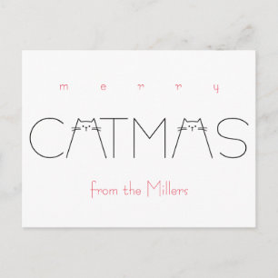 Merry Christmas Catmas Funny Cat Black Typography Holiday Postcard