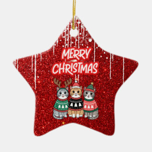 Merry Christmas Cats Ceramic Tree Decoration