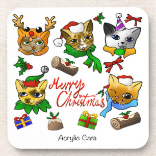 Merry Christmas Cats Coaster