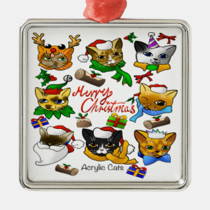 Merry Christmas Cats Metal Tree Decoration