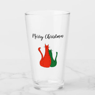 Merry Christmas Cats Red Green Cute Typography Glass