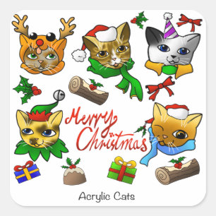 Merry Christmas Cats Square Sticker