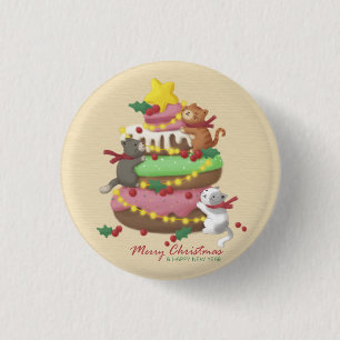 Merry Christmas: Cats & Sweets Illustration 3 Cm Round Badge