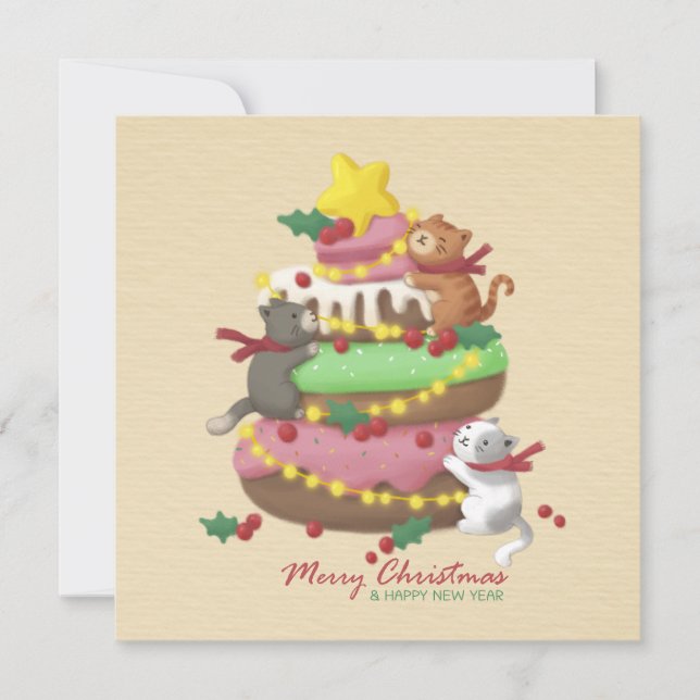 Merry Christmas: Cats & Sweets Illustration Invitation (Front)
