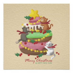 Merry Christmas: Cats & Sweets Illustration Poster
