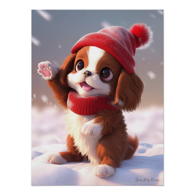 Merry Christmas, Cavalier King Charles Spaniel Dog Poster (Front)