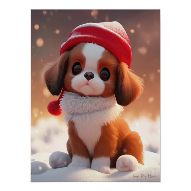 Merry Christmas, Cavalier King Charles Spaniel Dog Poster (Front)