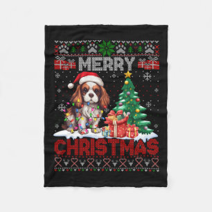Merry Christmas Cavalier King Dog Lovers Ugly Xmas Fleece Blanket