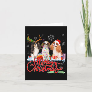Merry Christmas Cavalier King Santa Reindeer Light Card