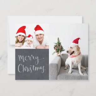 Merry Christmas Chalk Design Dual Photo Holiday Card