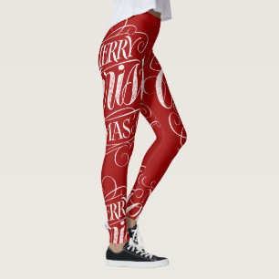 Merry Christmas Chalkboard Christian Lettering Red Leggings