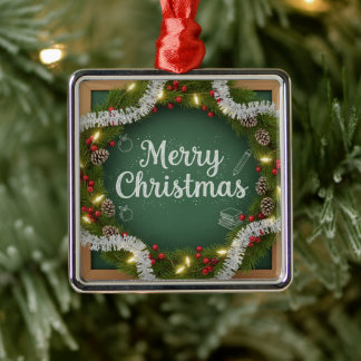 Merry Christmas Chalkboard Christmas Wreath Metal Tree Decoration