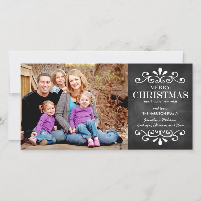 Merry Christmas Chalkboard Holiday Photo Card (Front)