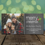 Merry Christmas Chalkboard Holiday Photo Card<br><div class="desc">Customise this with 1 horizontal photo,  the year,  family name and a personal message. Cute holly berries and a chalky finish make this a trendy and modern greeting.</div>