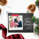 Merry Christmas Chalkboard Lettering Style Holiday Postcard<br><div class="desc">Send whimsical and charming holiday greetings with this budget friendly Christmas postcard that puts your favourite photo inside an instant film frame with a cute red and pink Washi tape graphic accent next to loopy lettering style white, Merry Christmas text on a chalkboard background. Customise the back side text with...</div>