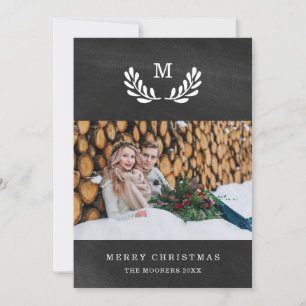 Merry Christmas   Chalkboard Look with Photo Holiday Card
