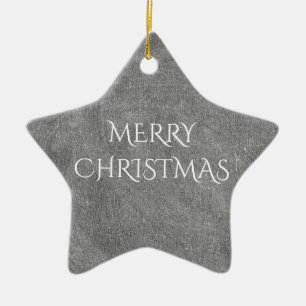 Merry Christmas Chalkboard Typography Black White Ceramic Tree Decoration