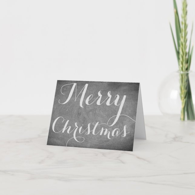Merry Christmas Chalkboard Typography Black White Holiday Card (Front)