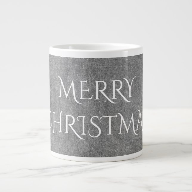 Merry Christmas Chalkboard Typography Black White Large Coffee Mug (Front)