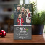 Merry Christmas Chalkboard - Vertical Photo Holiday Card<br><div class="desc">Customise this with 1 vertical photo,  the year,  family name and a personal message. Cute holly berries and a chalky finish make this a trendy and modern greeting.</div>