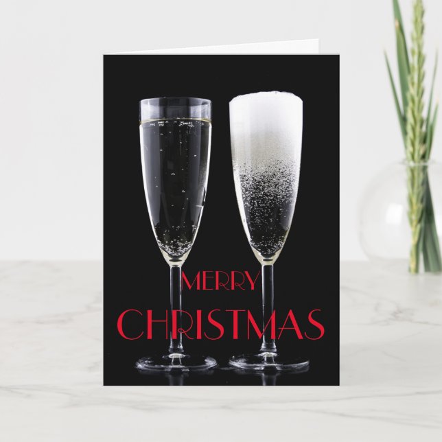 Merry Christmas Champagne Flute Glasses Cheers Holiday Card (Front)