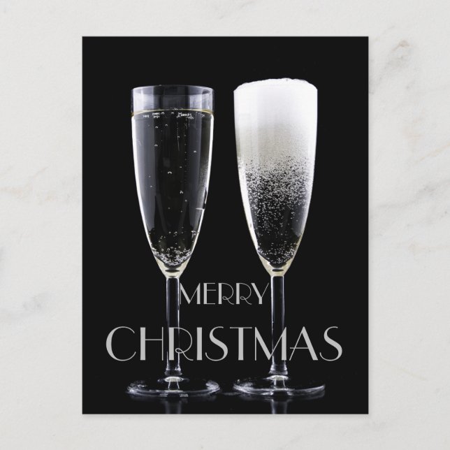 Merry Christmas Champagne Flute Glasses Cheers Holiday Postcard (Front)