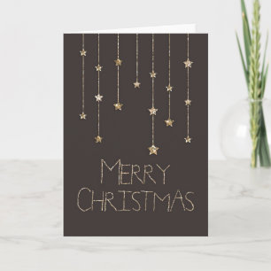 Merry Christmas champagne glitter stars on brown Holiday Card