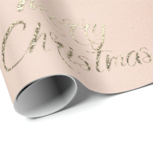 Merry Christmas Champagne Rose Gold Glitter  Blush Wrapping Paper
