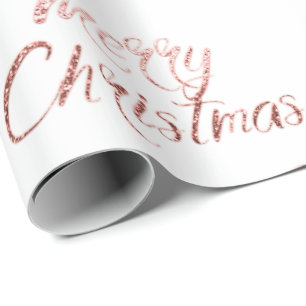 Merry Christmas Champagne Rose Gold Glitter  White Wrapping Paper