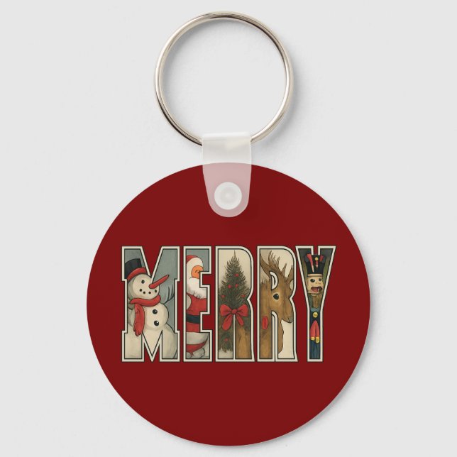 MERRY – Christmas Character Letter Art Key Ring (Front)