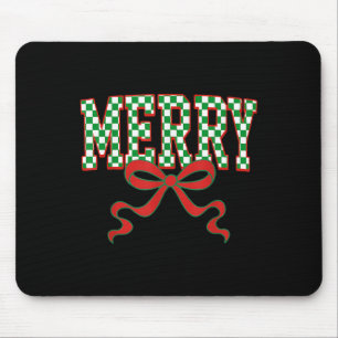 Merry Christmas Checkered Preppy Coquette Bow Xmas Mouse Mat