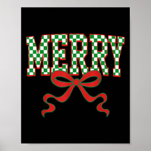 Merry Christmas Checkered Preppy Coquette Bow Xmas Poster