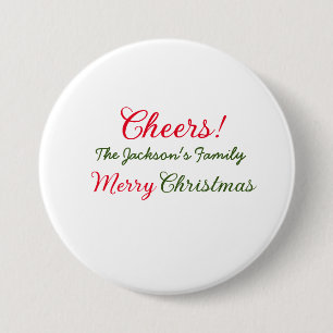 merry christmas cheers add family name text photo  7.5 cm round badge
