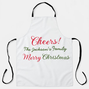 merry christmas cheers add family name text photo apron