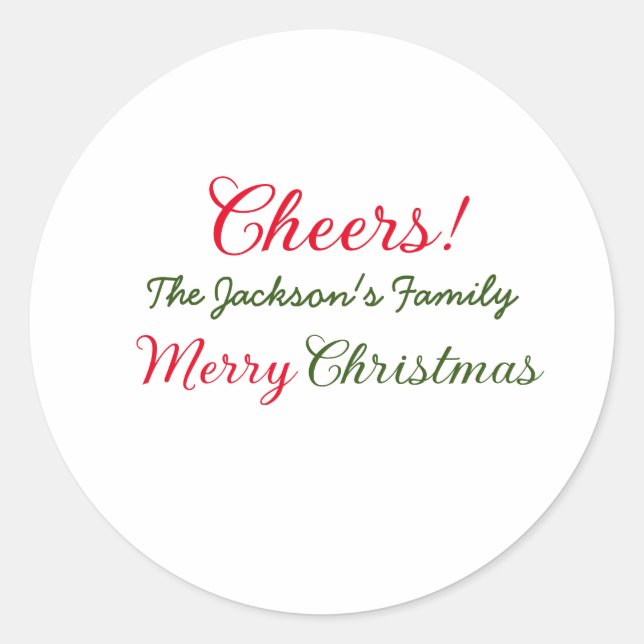 merry christmas cheers add family name text photo  classic round sticker (Front)