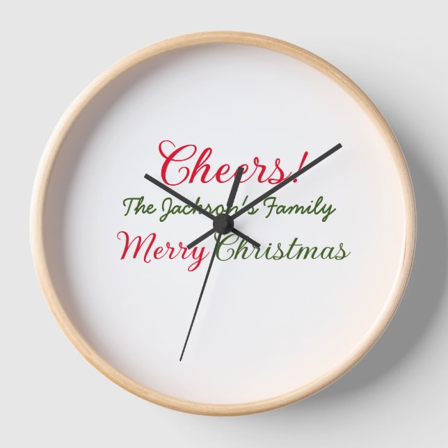 merry christmas cheers add family name text photo  clock (Front)