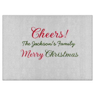merry christmas cheers add family name text photo cutting board