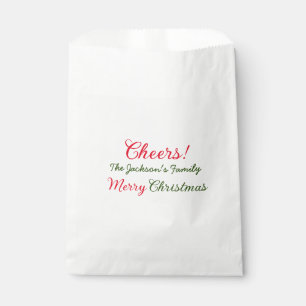 merry christmas cheers add family name text photo favour bags