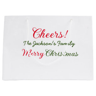 merry christmas cheers add family name text photo large gift bag