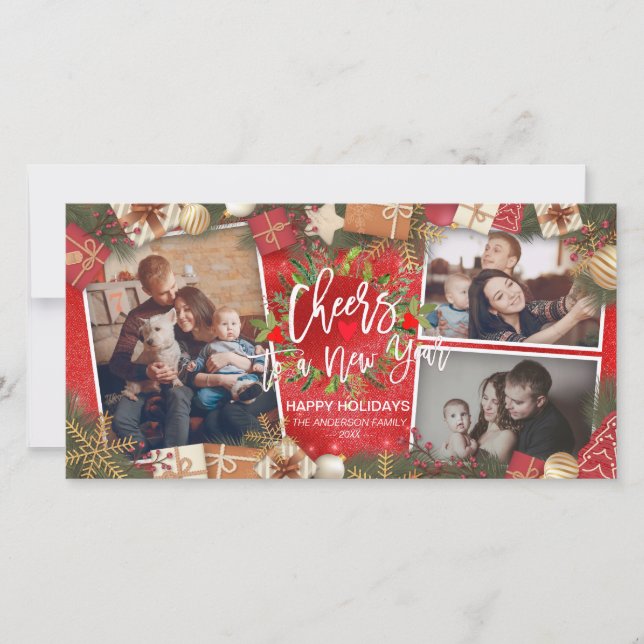 Merry Christmas Cheers to a New Year Holiday Photo Card (Front)