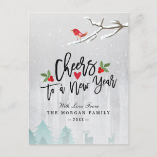 Merry Christmas Cheers to New Year Snow Wonderland Holiday Postcard