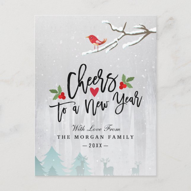 Merry Christmas Cheers to New Year Snow Wonderland Holiday Postcard (Front)