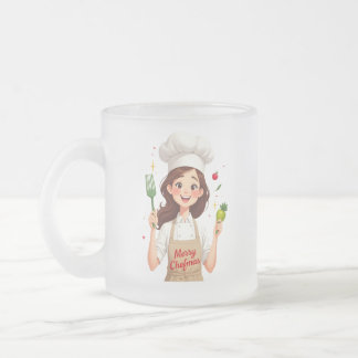 Merry Christmas Chef Girl Frosted Mug