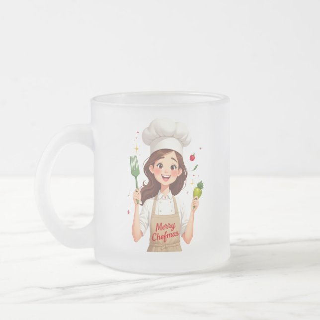 Merry Christmas Chef Girl Frosted Mug (Left)