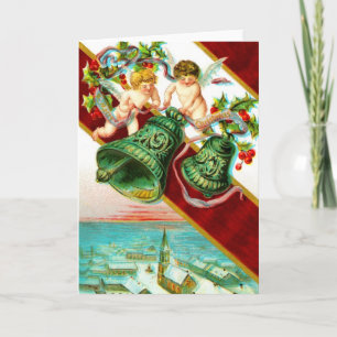 Merry Christmas, cherubs and bells Holiday Card